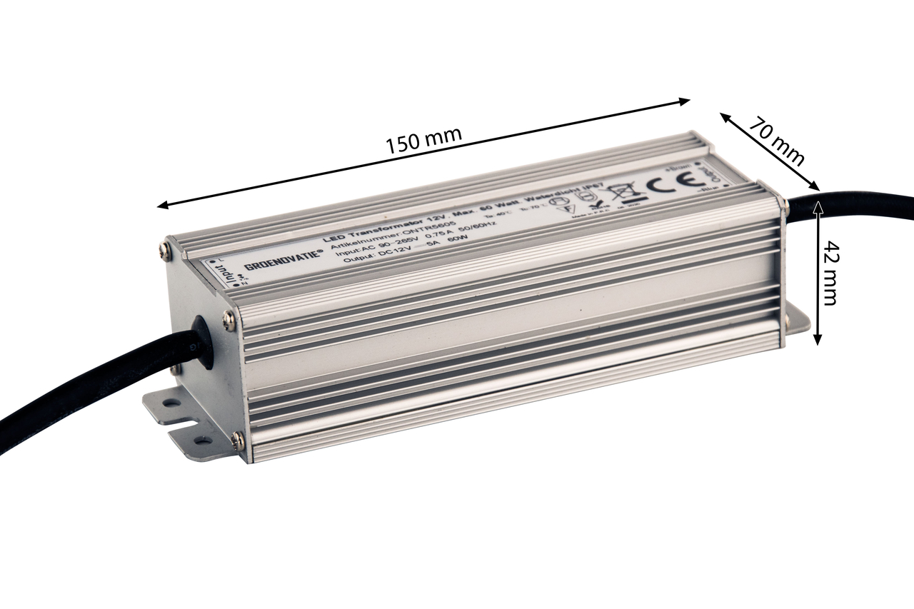 LED Transformator 12V, 60 Watt, Waterdicht - Waterdichte trafo LED