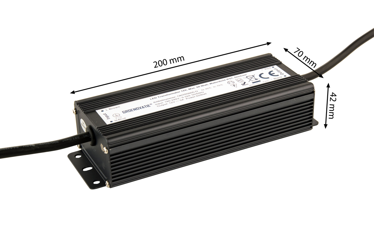 LED Transformator 12V, 60 Watt, Waterdicht - LED Trafo Dimbaar