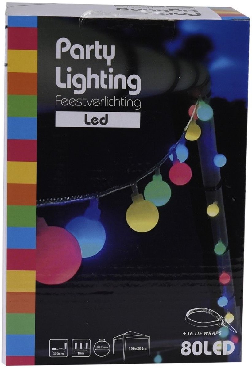 Multicolour Feestverlichting Prikkabel, 80 Lampen, 16 Meter, IP44