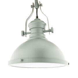 Vintage Brocante Hanglamp Grijs Met Glazen Diffuser 32cm