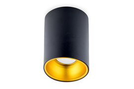 Opbouwspot Rond, Vast, GU10 Fitting, Mat Zwart / Goud