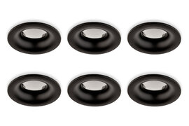 Inbouwspot, Rond, Waterdicht IP65, Ø85 mm, Mat Zwart, 6-Pack