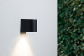 Wandlamp Down, Rond, GU10 Fitting, Spatdicht IP44, Mat Zwart