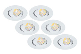Inbouwspot LED 3W, Wit, Rond, Kantelbaar, Dimbaar, 6-Pack