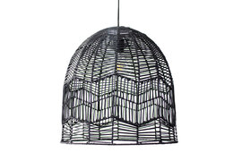 Rotan / Rieten Hanglamp, Handgemaakt, Zwart, ⌀45 cm