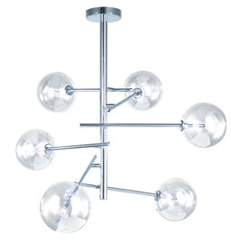 Glazen Design Hanglamp, Chroom, 6 Glazen Bollen, G4 Fitting, 75x80cm