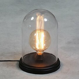 Houten Dome Bell Tafellamp, E27 Fitting, Glas, Zwart, ⌀16x26cm