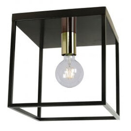Metalen Plafondlamp Zwart Messing, E27 Fitting, 25x25 cm
