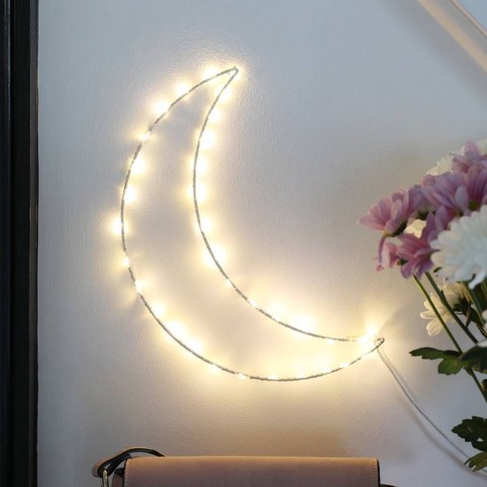 LED Wandlamp Maan, 1W Lichtslinger, Op 2xAA Batterijen, 29x8cm, Warm Wit