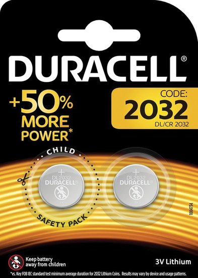 Duracell Knoopcel Batterij, 2032, Niet Oplaadbaar, 2 Stuks afbeelding