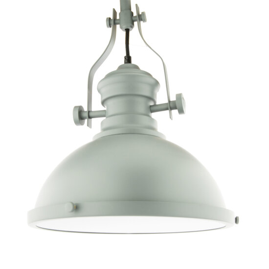 Vintage Brocante Hanglamp Grijs Met Glazen Diffuser 32cm afbeelding