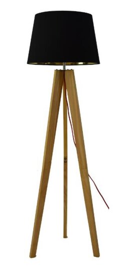 Menton Tripod Vloerlamp, Ã45x155cm, Hout Met Zwarte Lampenkap afbeelding