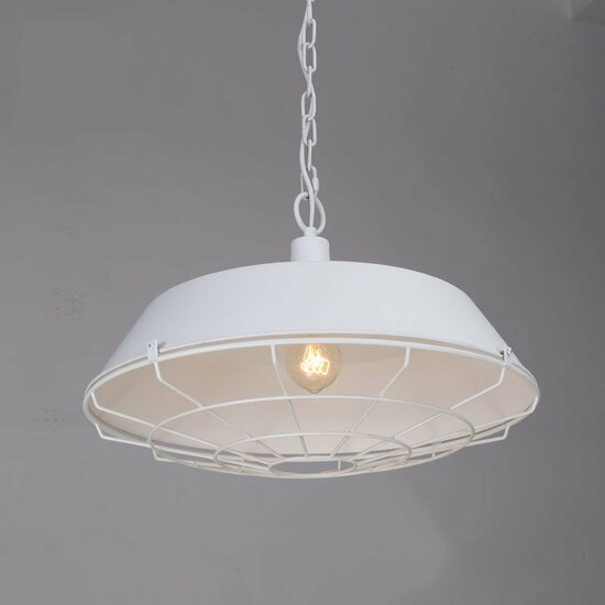 Vintage IndustriÃ«le Hanglamp Wit Cage Design afbeelding