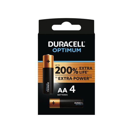 Duracell Optimum AA Batterij, LR 03, Niet Oplaadbaar, 4 Stuks afbeelding