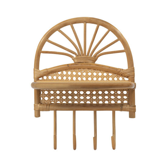 Bamboe Wandrek / Kapstok, 4 Haakjes, Naturel, Handgemaakt, 30x20x38 cm afbeelding