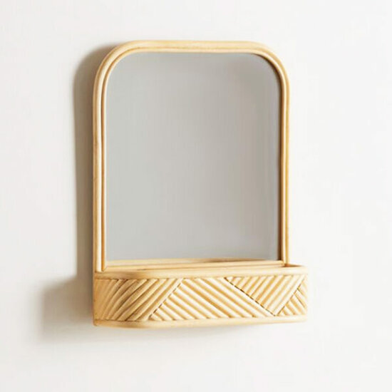 Bamboe Spiegel - Wandrek, Naturel, Handgemaakt, 37x48x13 cm