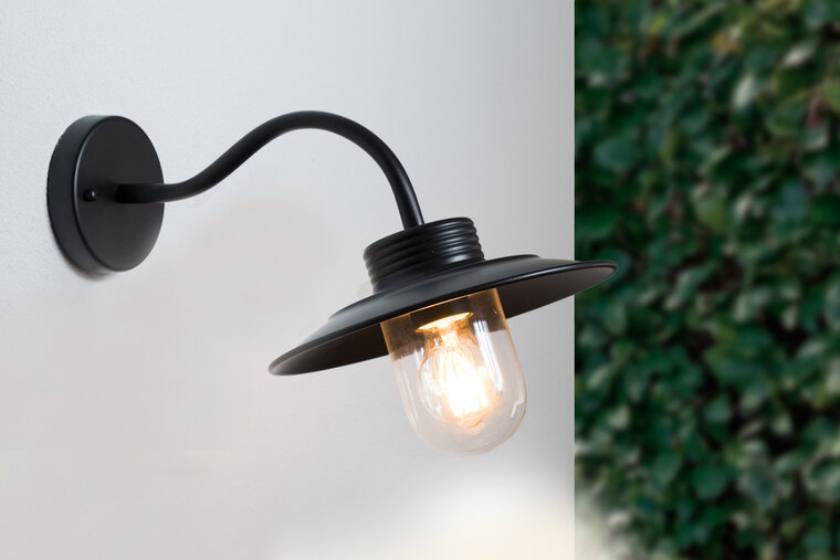 IndustriÃ«le Wandlamp Metaal En Glas Voor Buiten, Zwart afbeelding