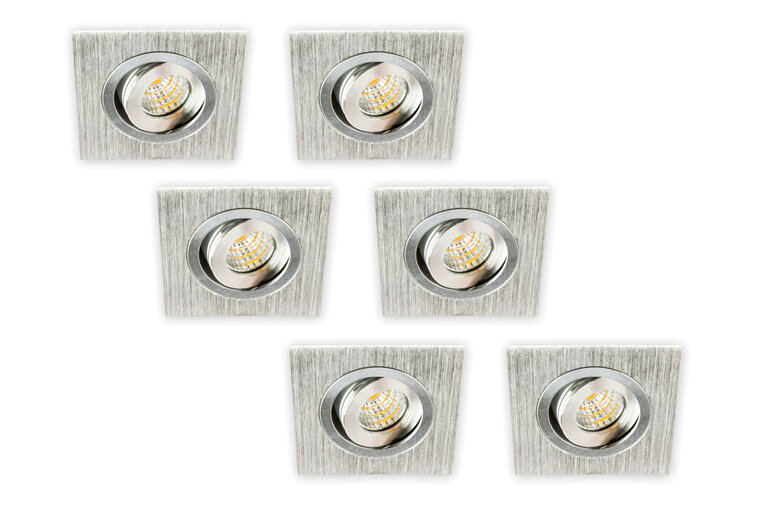 Inbouwspot LED 3W, Vierkant, Kantelbaar, Aluminium, Dimbaar, 6-Pack