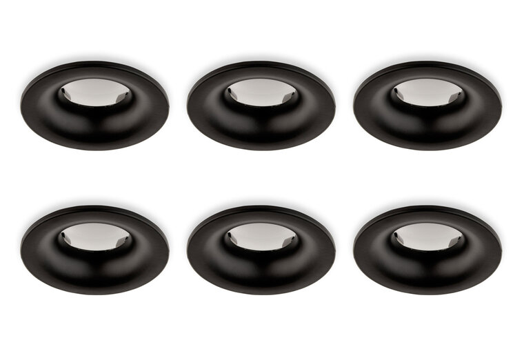 Inbouwspot, Rond, Waterdicht IP65, Ø85 mm, Mat Zwart, 6-Pack