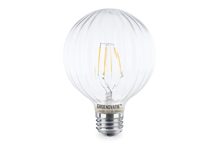 E27 LED Filament Geribbeld Globelamp 4W Warm Wit Dimbaar