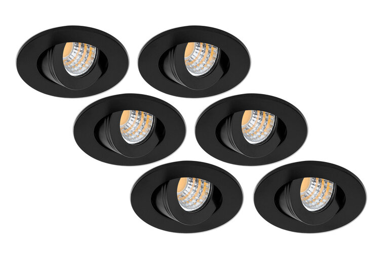 Inbouwspot LED 3W, Rond, Kantelbaar, Aluminium, Dimbaar, Zwart, 6-Pack afbeelding