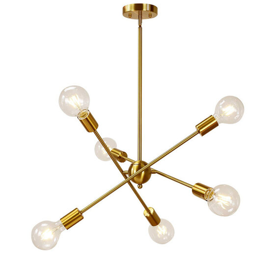 Gouden - Messing Design Hanglamp, 6-Lichts, E27 Fitting, 60x105cm