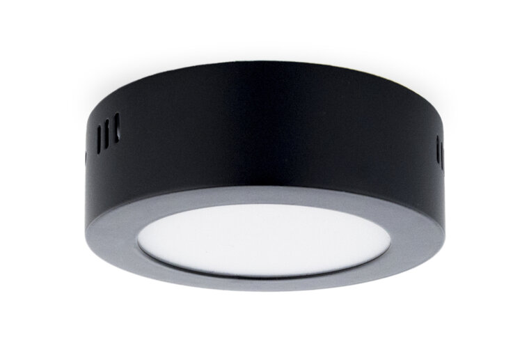 LED Paneel Plafondlamp 6W, Rond a12cm, Opbouw, Warm Wit, Zwart