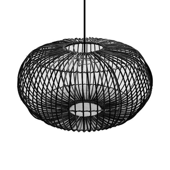 Rotan - Rieten Hanglamp, Handgemaakt, Zwart, a50 cm