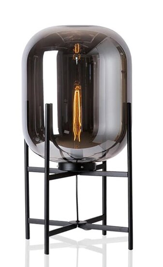 Smoke Glazen Tafellamp, Metaal, E27 Fitting, â23x45cm, Zwart afbeelding