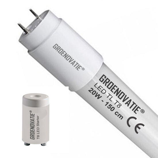 LED TL T8 Buis, 20W, 150cm, 2500 Lumen, Glas, 830 Warm Wit afbeelding