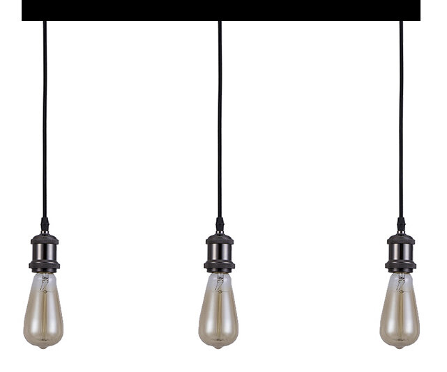 Vintage Hanglamp, 3 x E27 Fitting, Mat Zwart afbeelding