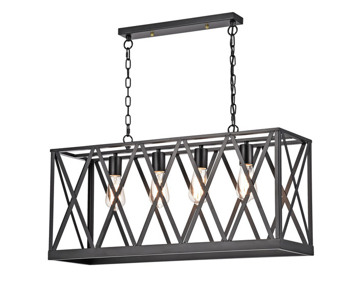 Groenovatie Roubaix Vintage Industriële Hanglamp Zwart 4 Lampen