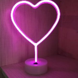 Neon Tafellamp "Hart", Op Batterijen en Roze