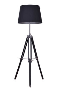 lawaai automaat Raffinaderij Rouen Industrieel Design Tripod Vloerlamp Chroom Met Zwarte Lampenkap