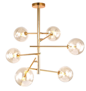 kern Sleutel duurzame grondstof Groenovatie Glazen Design Hanglamp, 6 Amber Bollen, G4 Fitting, 75x80cm