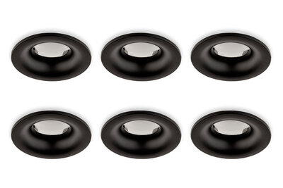 Inbouwspot, Rond, Waterdicht IP65, Ø85 mm, Mat Zwart, 6-Pack